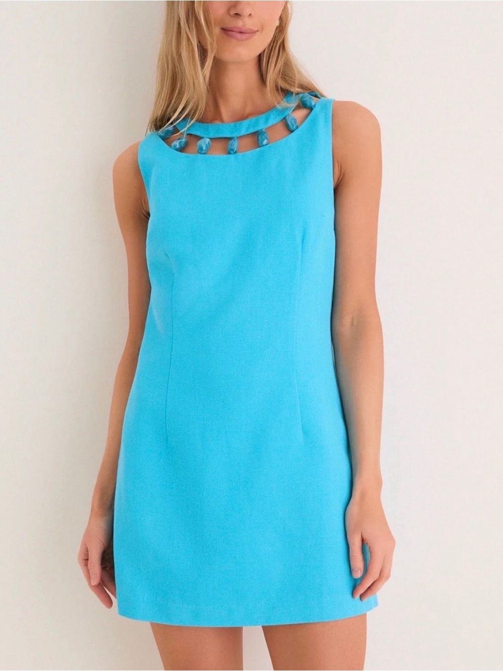 Hyacinth House Dottie Mini Dress XXL NWT Aqua Beaded Shift Linen Blend